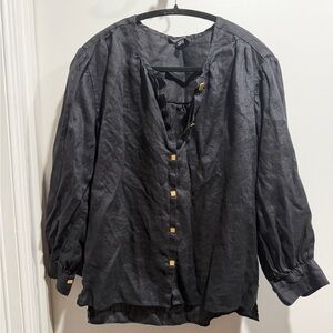 Saks Fifth Avenue Linen Black Button Down Shirt. Pre-Loved.